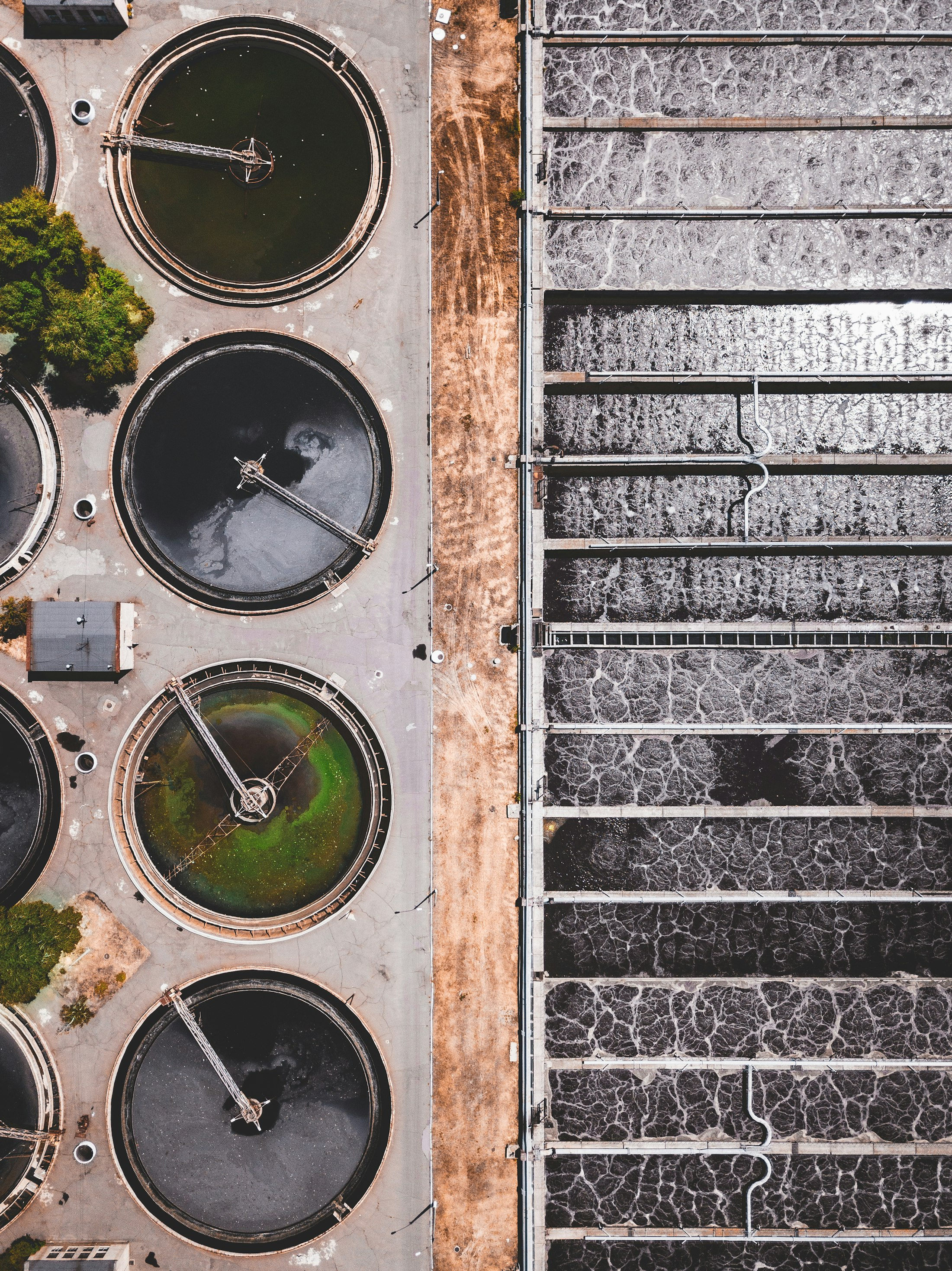 Aerial view of a water treatment plant